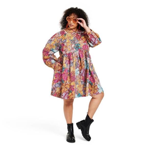 1X 🔖 KIKA VARGAS x Target Women's Anemone Floral Mini Dress Pink Blue Gold - Picture 8 of 16